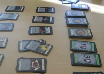 A picture of Dominion cards laid out on a table.